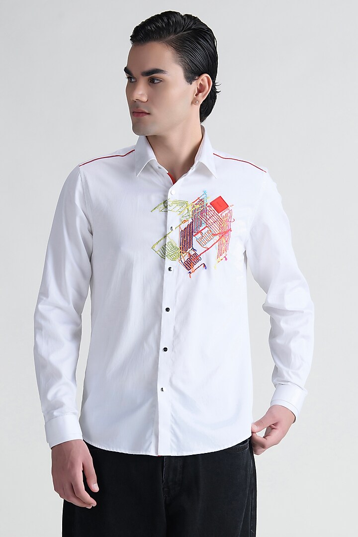 White Cotton Party Wear Shirt by Abkasa at Pernia's Pop Up Shop