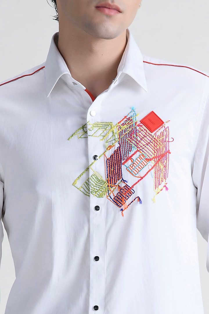 White Cotton Party Wear Shirt by Abkasa at Pernia's Pop Up Shop