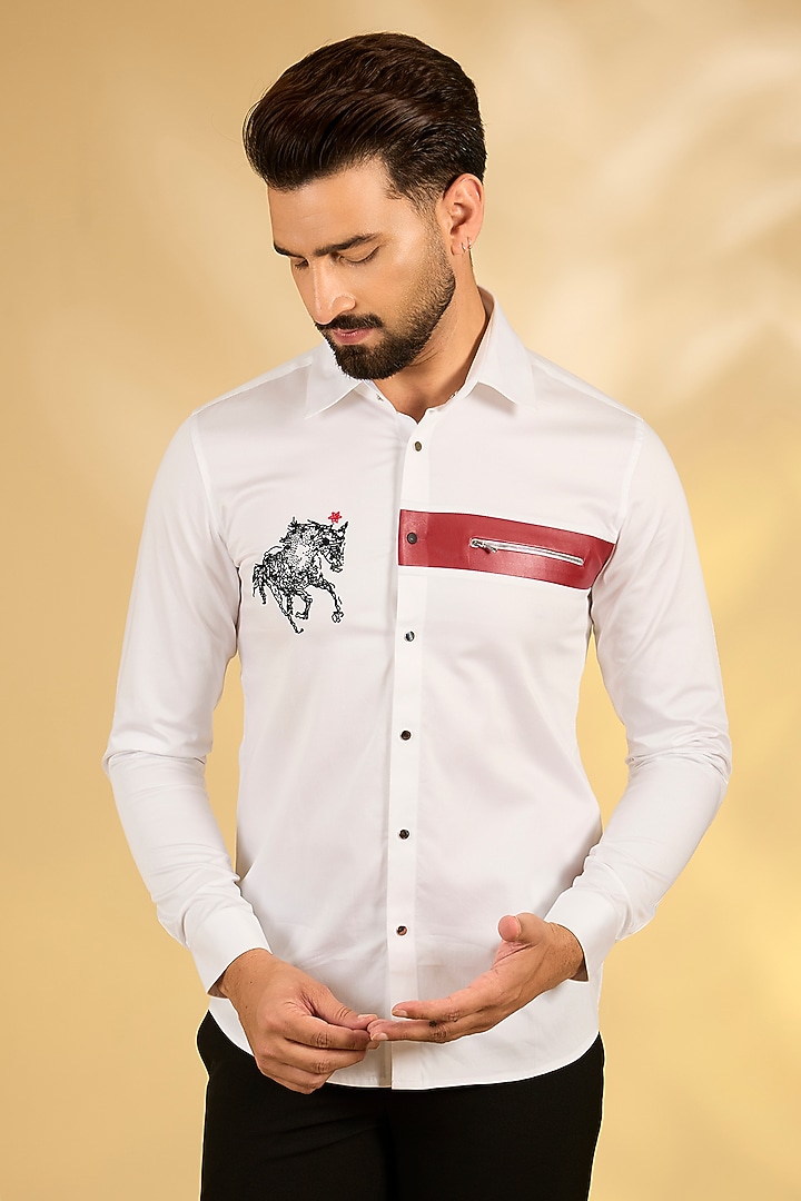 White Cotton Party Wear Shirt by Abkasa at Pernia's Pop Up Shop