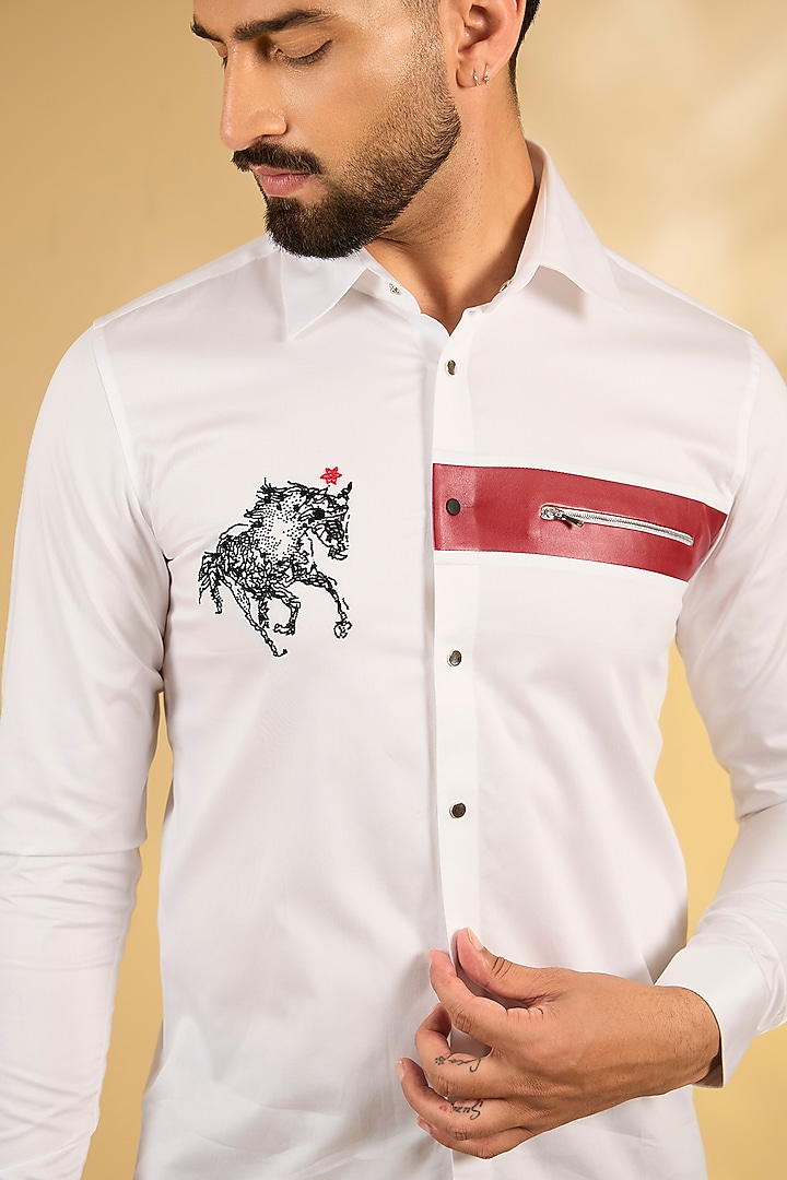 White Cotton Party Wear Shirt by Abkasa at Pernia's Pop Up Shop