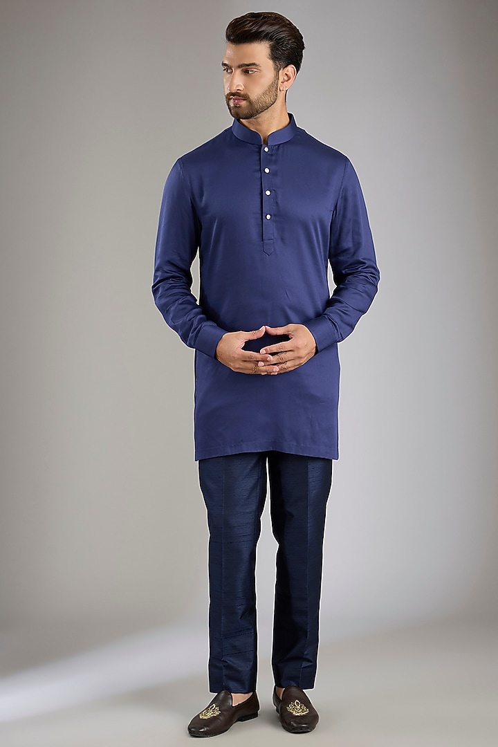 Navy Blue Silk Wedding Indowestern Set by Abkasa at Pernia's Pop Up Shop