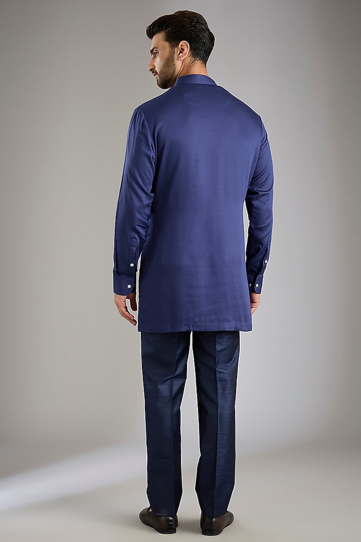 Navy Blue Silk Wedding Indowestern Set by Abkasa at Pernia's Pop Up Shop