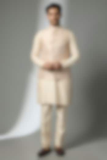 Beige Silk Bundi Jacket Set by Abkasa at Pernia's Pop Up Shop