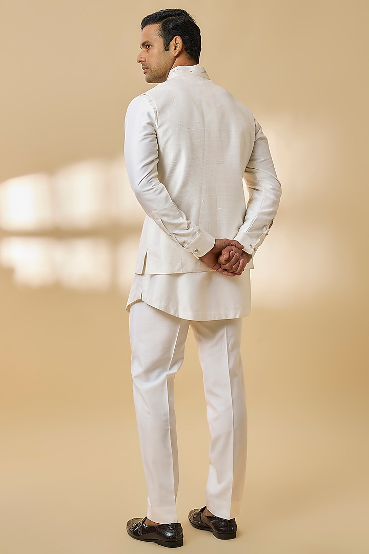 White Silk Bundi Jacket Set by Abkasa at Pernia's Pop Up Shop
