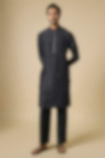 Black Silk Kurta Set by Abkasa at Pernia's Pop Up Shop