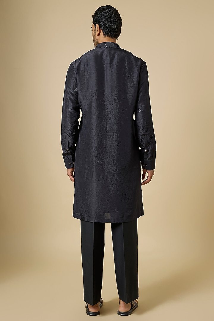 Black Silk Kurta Set by Abkasa at Pernia's Pop Up Shop