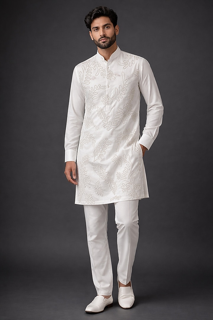 White Silk Kurta Set by Abkasa at Pernia's Pop Up Shop