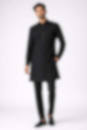 Black Silk Kurta Set by Abkasa at Pernia's Pop Up Shop
