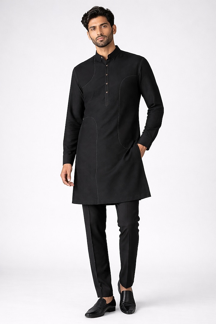 Black Silk Kurta Set by Abkasa at Pernia's Pop Up Shop