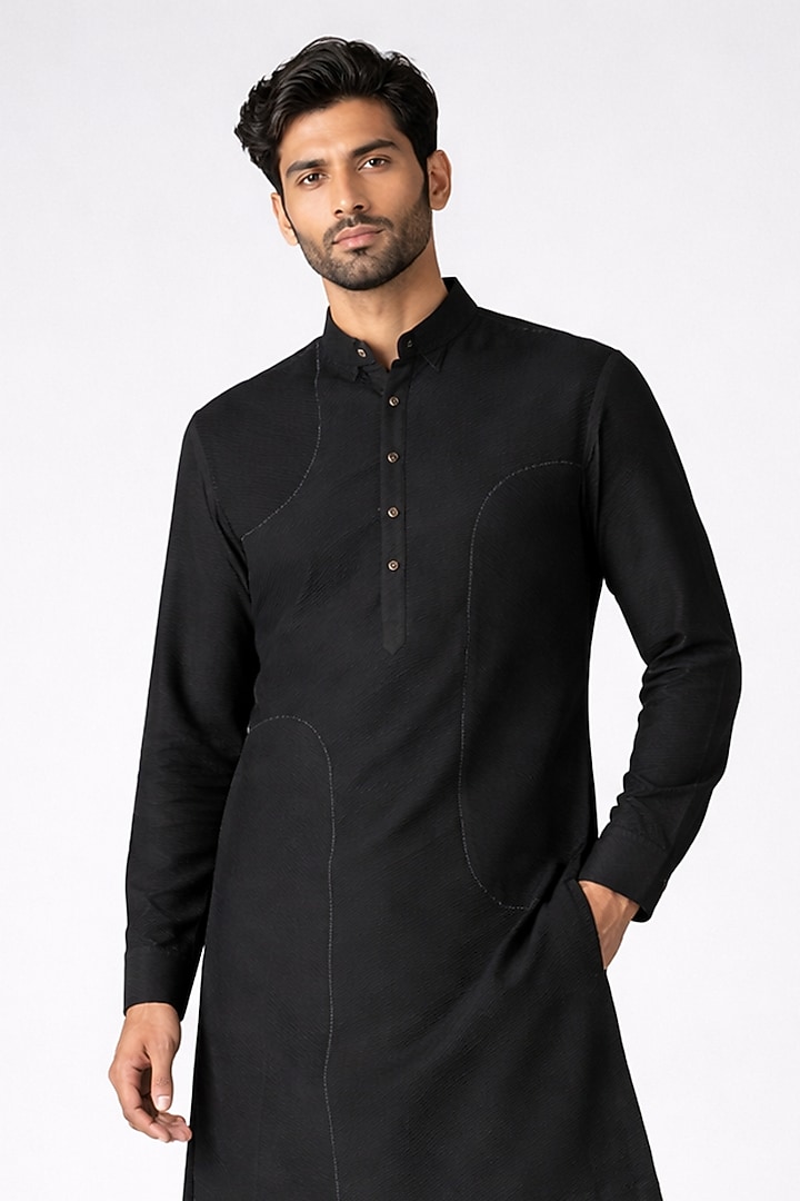 Black Silk Kurta Set by Abkasa at Pernia's Pop Up Shop
