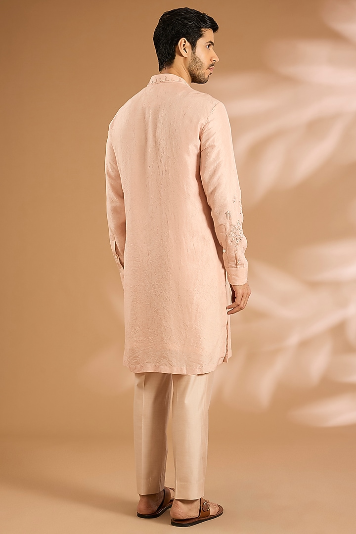 Peach Silk Kurta Set by Abkasa at Pernia's Pop Up Shop