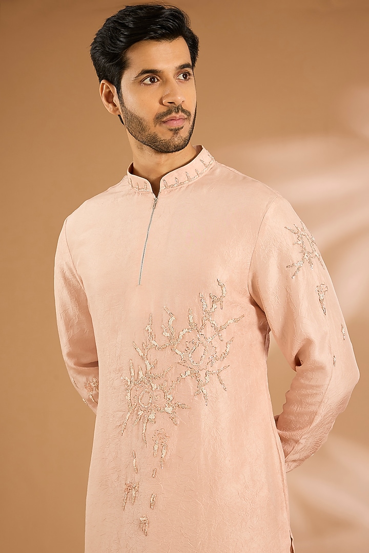 Peach Silk Kurta Set by Abkasa at Pernia's Pop Up Shop