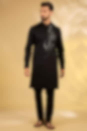 Black Cotton Silk Kurta Set by Abkasa at Pernia's Pop Up Shop