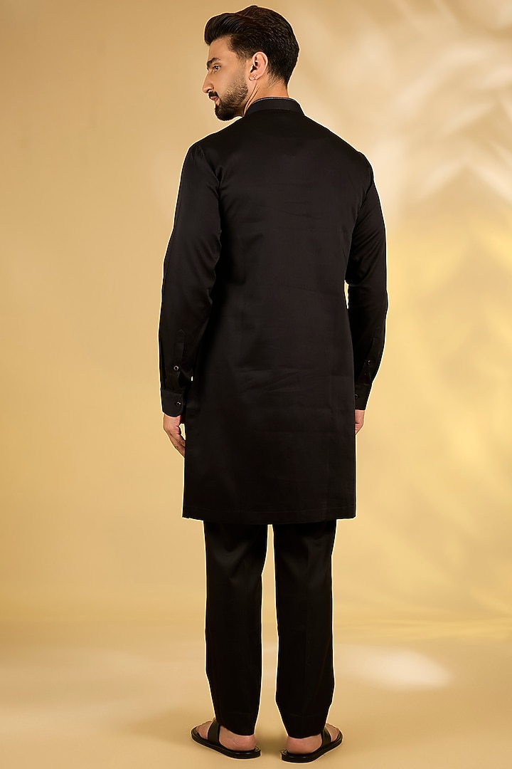 Black Cotton Silk Kurta Set by Abkasa at Pernia's Pop Up Shop