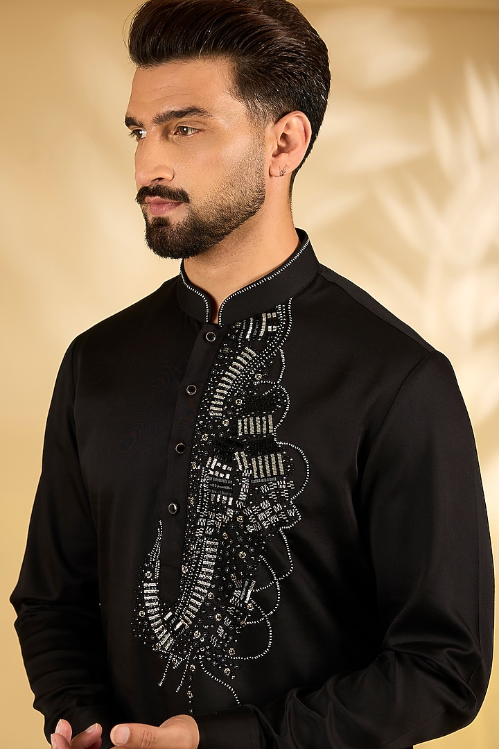 Black Cotton Silk Kurta Set by Abkasa at Pernia's Pop Up Shop
