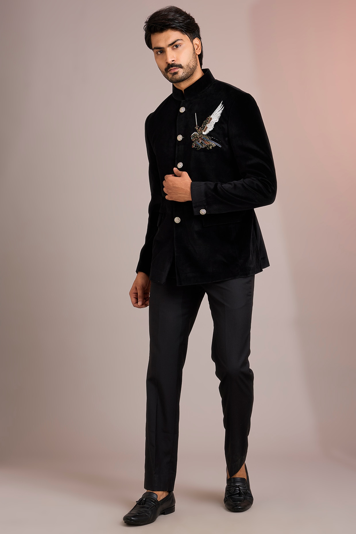 Abkasa Black Velvet Bandhgala Set