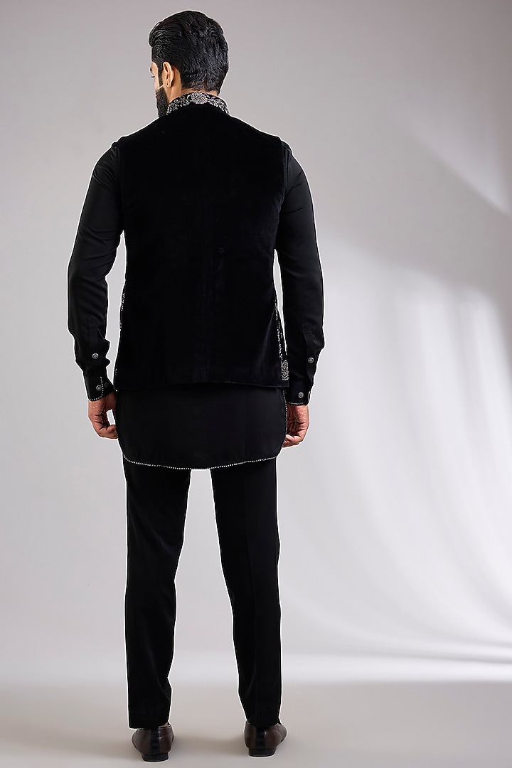 Black Silk Bundi Jacket Set by Abkasa at Pernia's Pop Up Shop
