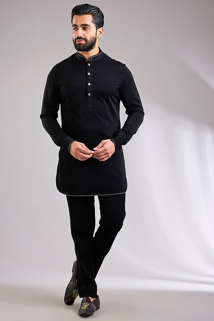 Black Silk Bundi Jacket Set by Abkasa at Pernia's Pop Up Shop