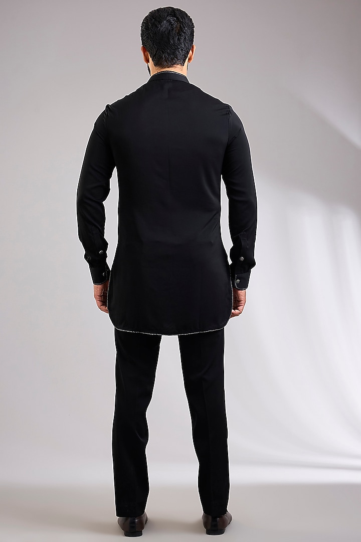 Black Silk Bundi Jacket Set by Abkasa at Pernia's Pop Up Shop