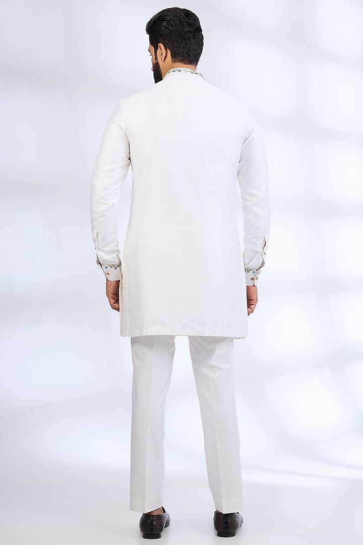 Blue-White Pure Silk Bundi Jacket Set by Abkasa at Pernia's Pop Up Shop