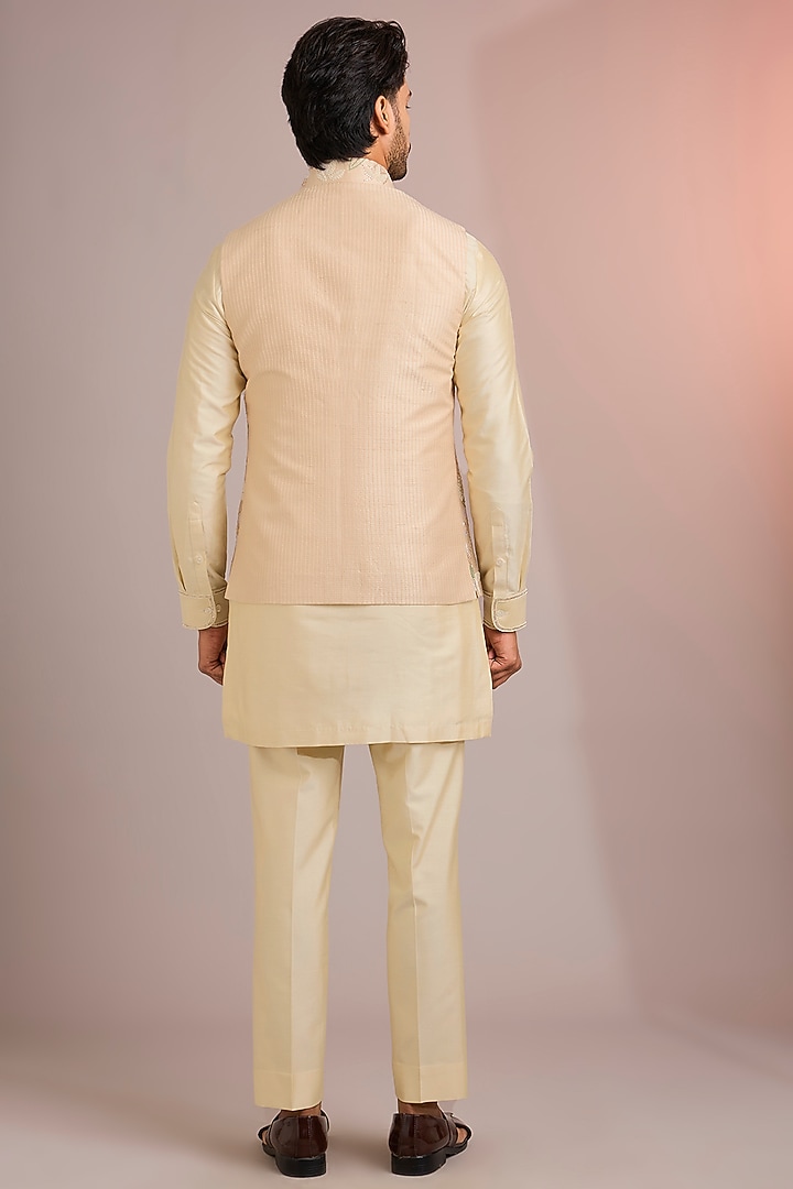 Beige Silk Bundi Jacket Set by Abkasa at Pernia's Pop Up Shop