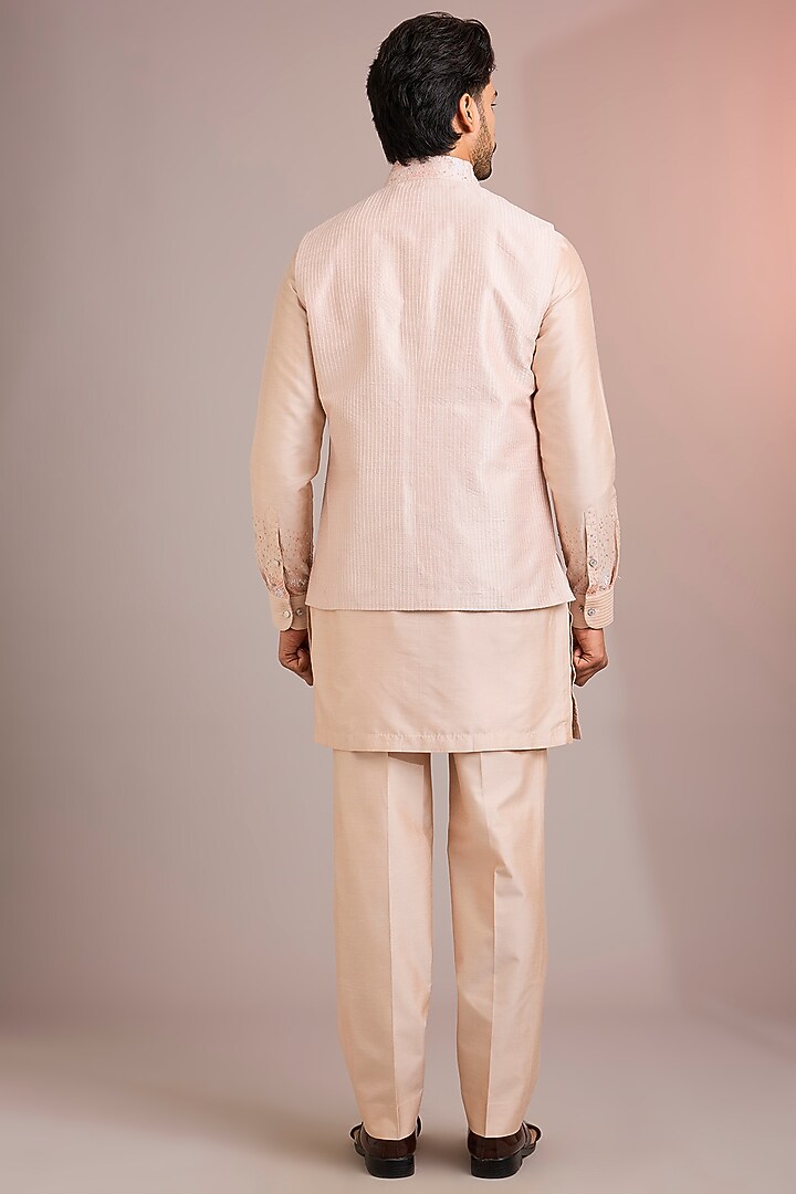 Peach Silk Bundi Jacket Set by Abkasa at Pernia's Pop Up Shop
