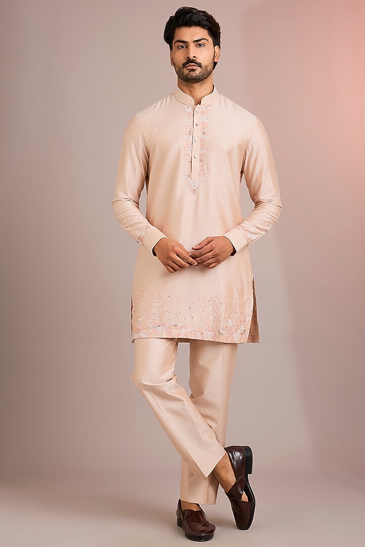 Peach Silk Bundi Jacket Set by Abkasa at Pernia's Pop Up Shop