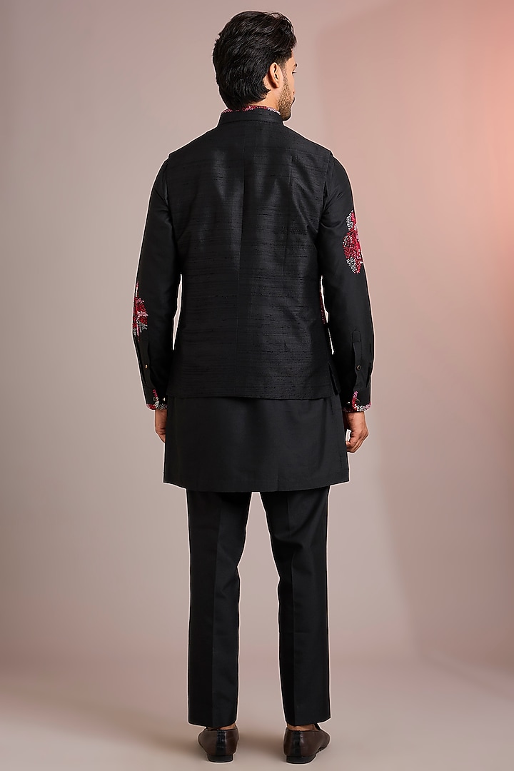 Black Silk Bundi Jacket Set by Abkasa at Pernia's Pop Up Shop