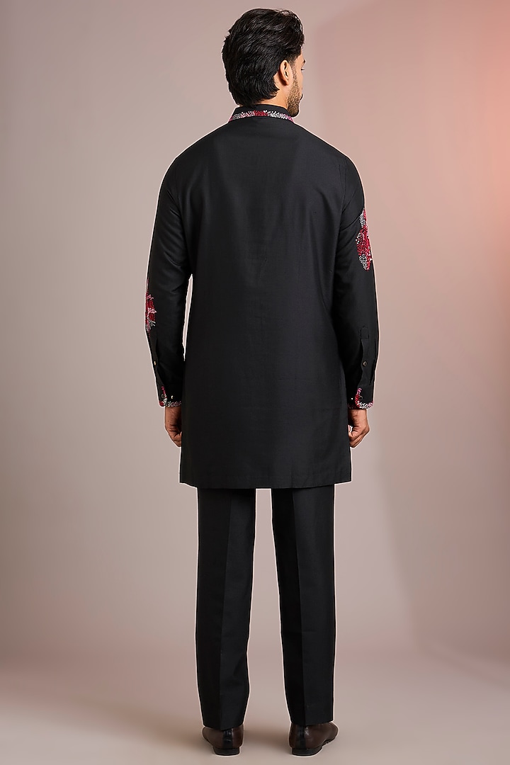 Black Silk Bundi Jacket Set by Abkasa at Pernia's Pop Up Shop