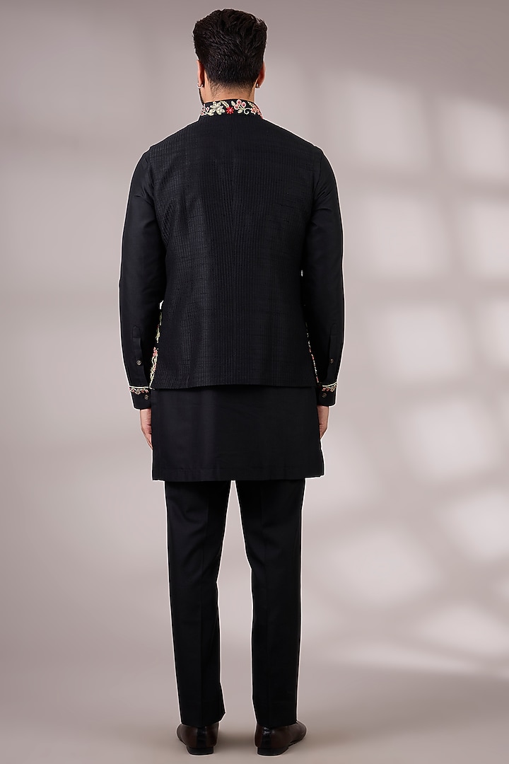 Black Silk Bundi Jacket Set by Abkasa at Pernia's Pop Up Shop