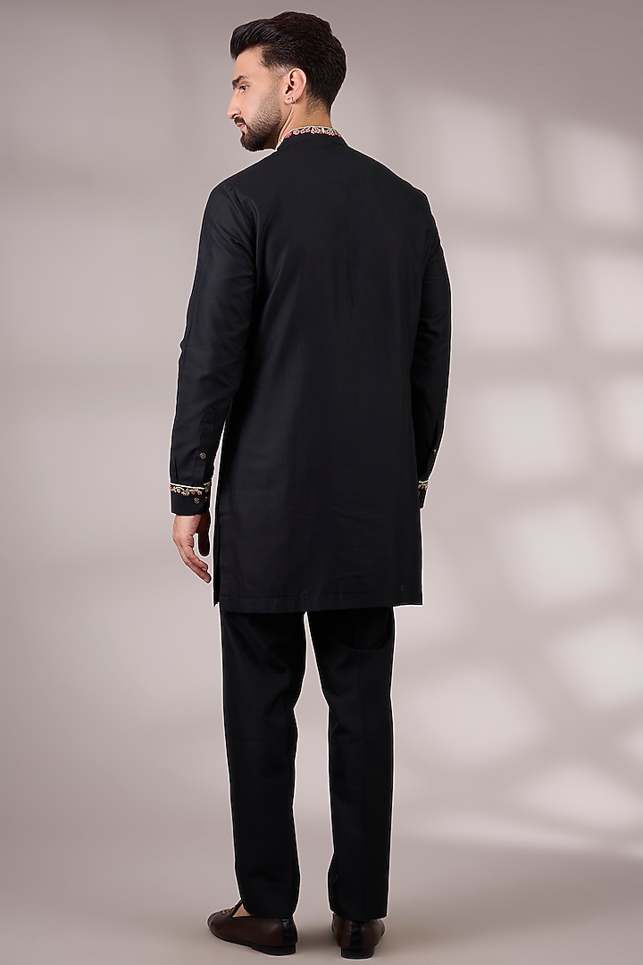 Black Silk Bundi Jacket Set by Abkasa at Pernia's Pop Up Shop