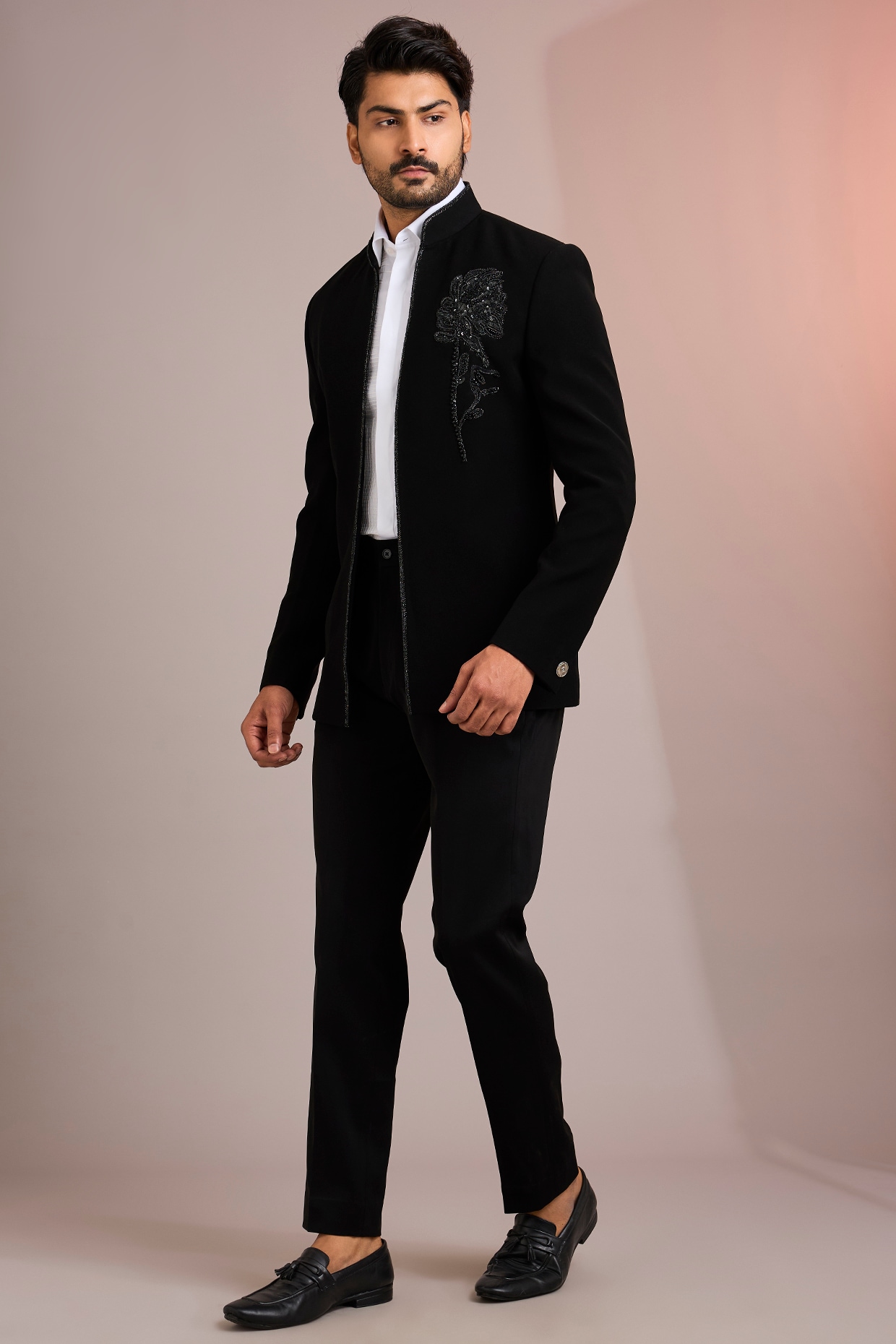 Abkasa Black Japanese Fabric Indowestern Set