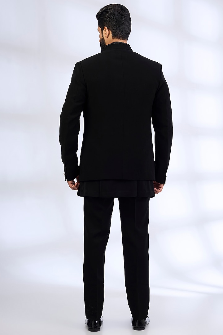 Black Pure Silk Bundi Jacket Set by Abkasa at Pernia's Pop Up Shop