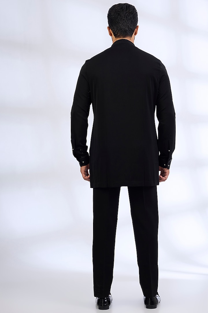 Black Pure Silk Bundi Jacket Set by Abkasa at Pernia's Pop Up Shop
