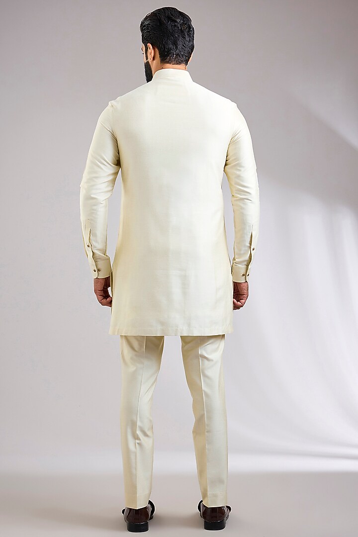 Beige Silk Groom Indowestern Jacket Set by Abkasa at Pernia's Pop Up Shop