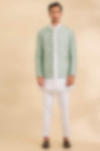 Mint Dupion Silk Groom Indowestern Jacket Set by Abkasa at Pernia's Pop Up Shop