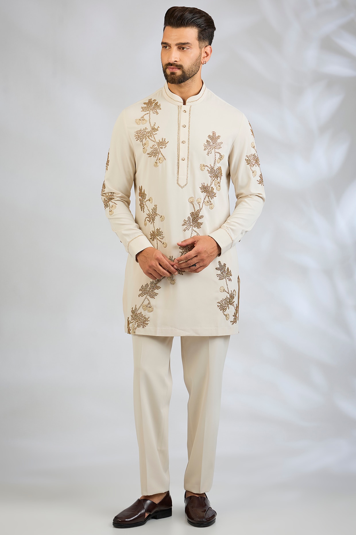 Abkasa Beige Cotton Satin Kurta Set