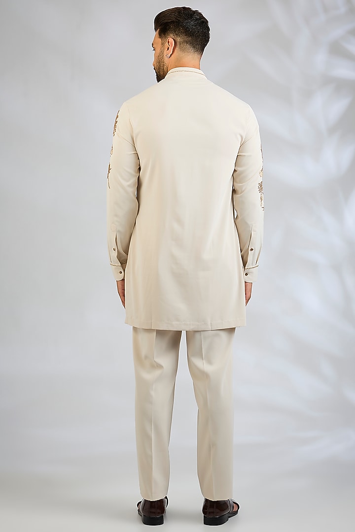 Beige Cotton Satin Kurta Set by Abkasa at Pernia's Pop Up Shop