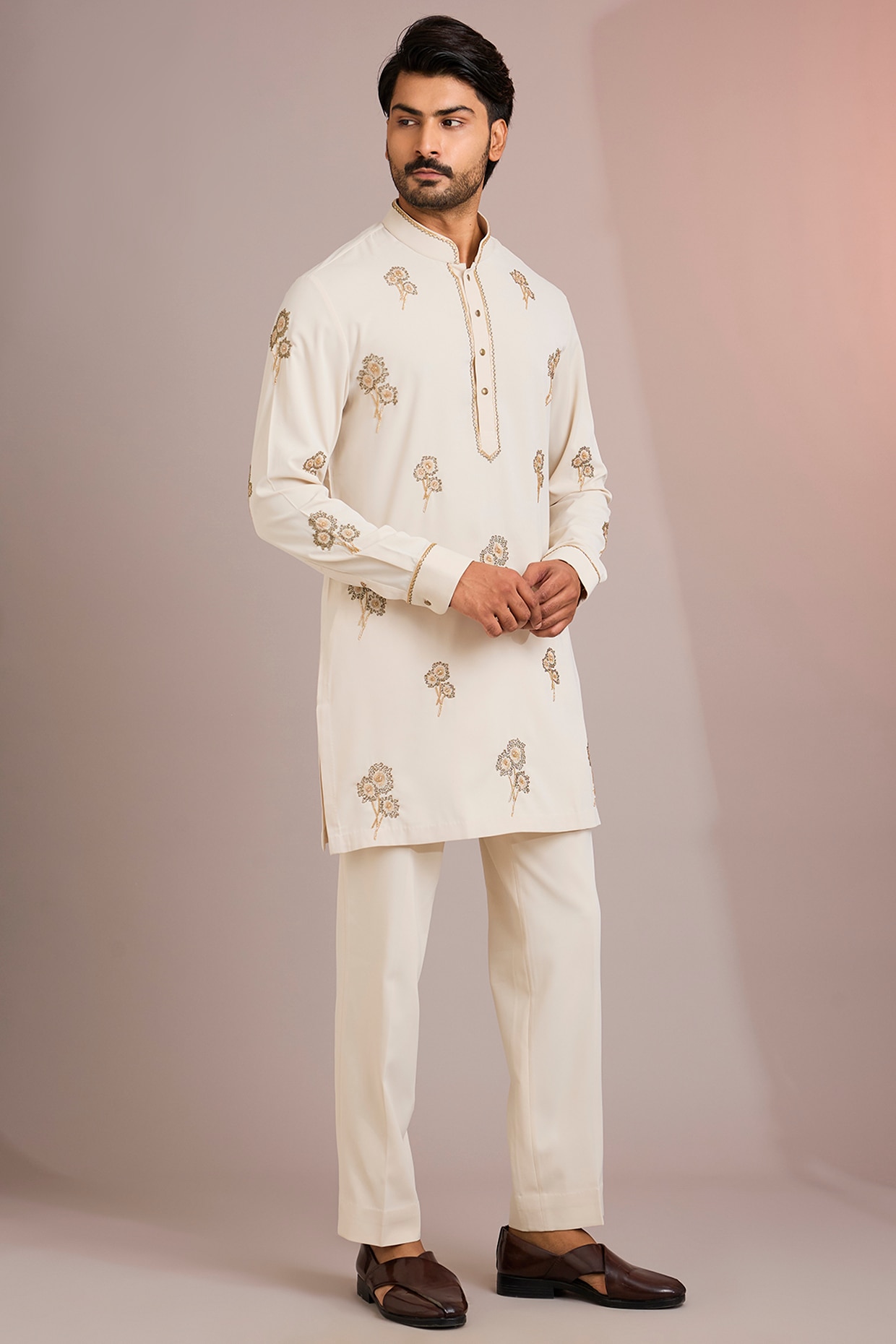 Abkasa Beige Silk Kurta Set