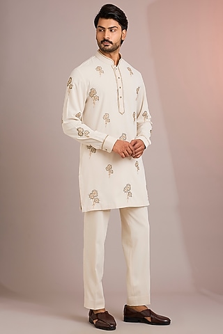 Beige Silk Kurta Set by Abkasa