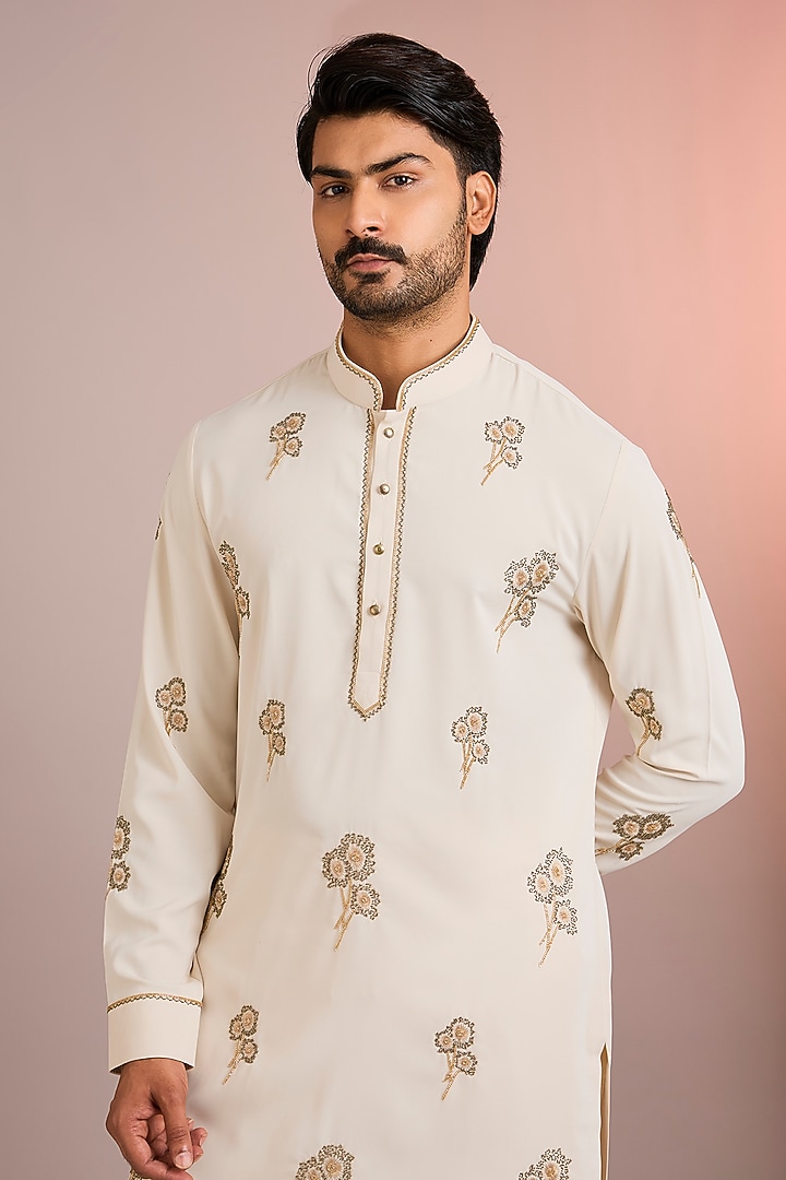 Beige Silk Kurta Set by Abkasa at Pernia's Pop Up Shop