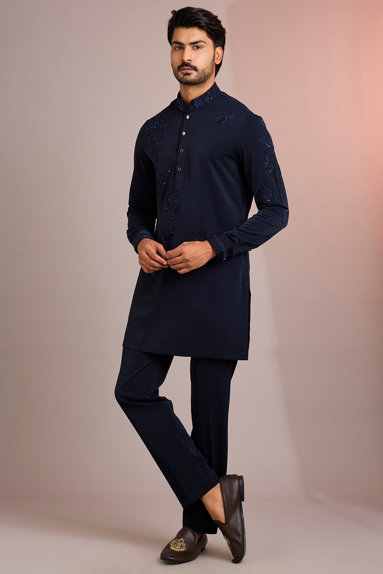 Abkasa Navy Blue Silk Kurta Set