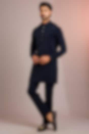 Navy Blue Silk Kurta Set by Abkasa at Pernia's Pop Up Shop
