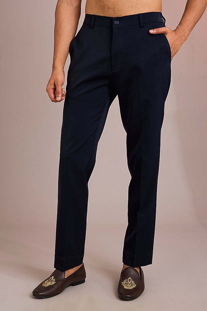 Navy Blue Silk Kurta Set by Abkasa at Pernia's Pop Up Shop