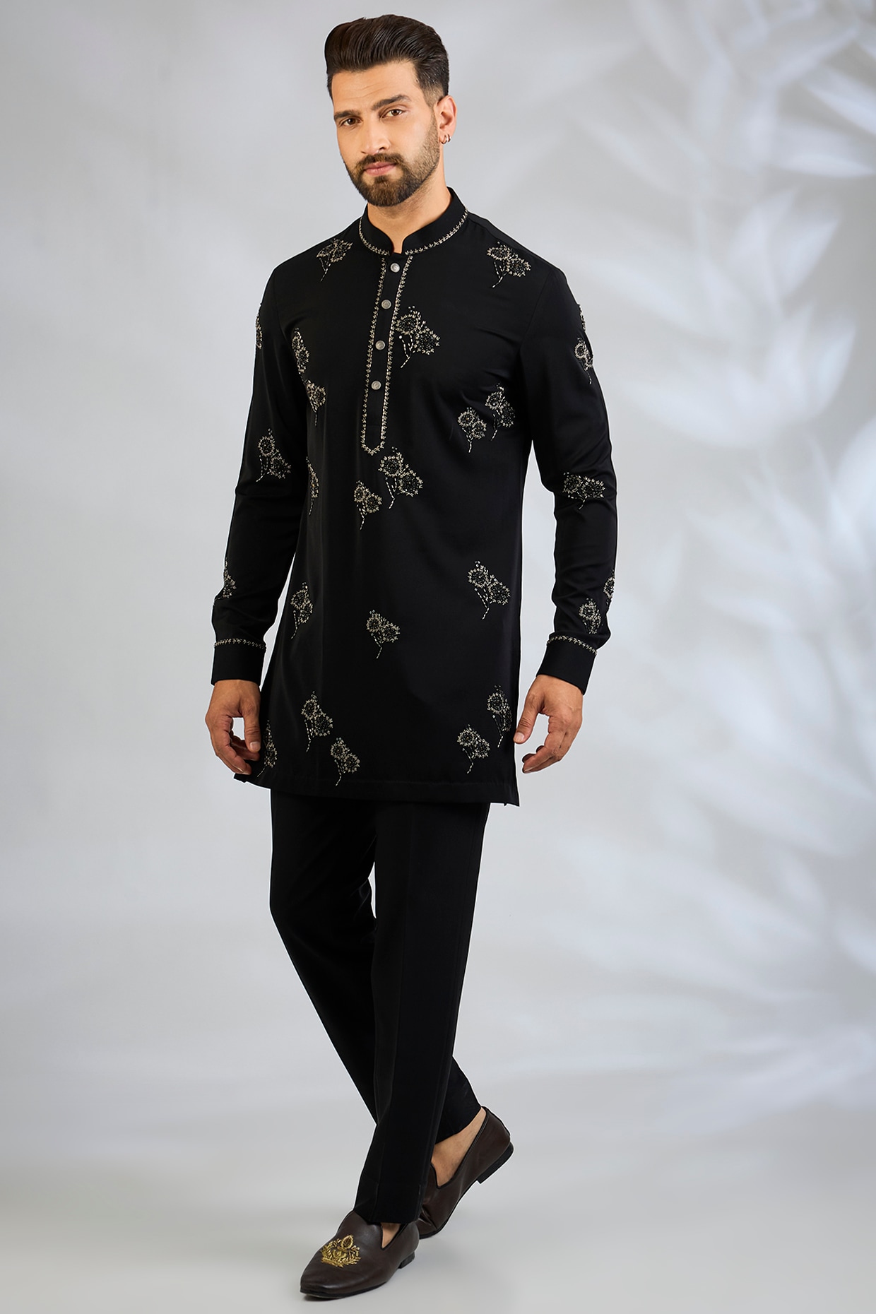 Abkasa Black Cotton Satin Kurta Set