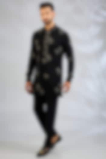 Black Cotton Satin Kurta Set by Abkasa at Pernia's Pop Up Shop