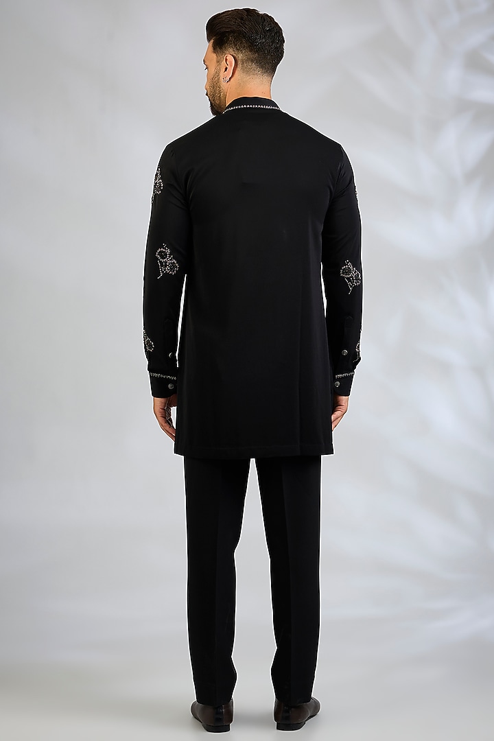 Black Cotton Satin Kurta Set by Abkasa at Pernia's Pop Up Shop