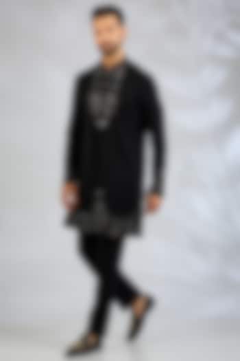Black Cotton Satin Kurta Set by Abkasa at Pernia's Pop Up Shop