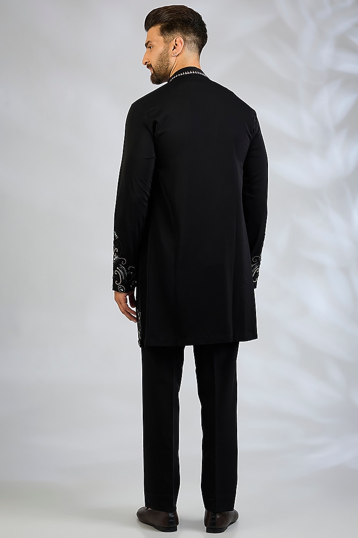 Black Cotton Satin Kurta Set by Abkasa at Pernia's Pop Up Shop