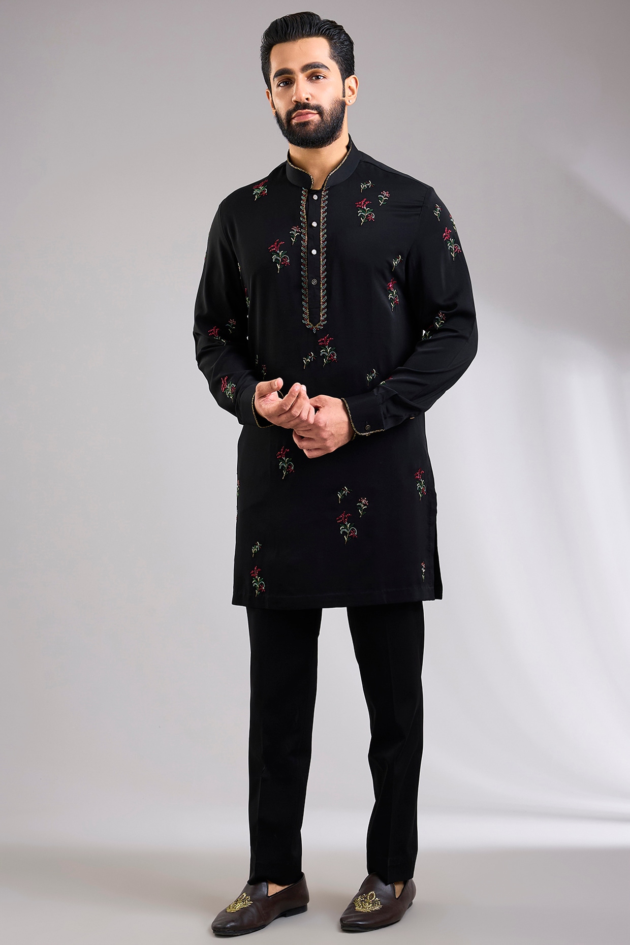 Abkasa Black Silk Kurta Set